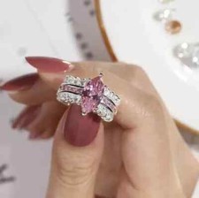 2Ct Marquise Cut Lab Created Pink Sapphire Engagement Ring 14K White Gold Plated