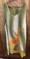 Womens Green Olive Sleeveless Giraffe Round Neck Plus Sz Blend Fabric Midi Dress