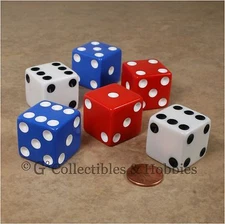 NEW Set of 6 Jumbo 25mm Red White Blue Dice RPG D&D Board Game 1 inch Large D6