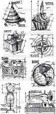 Tim Holtz Stamper's Anonymous Cling Stamps BLUEPRINT ASSORTMENT THJ001