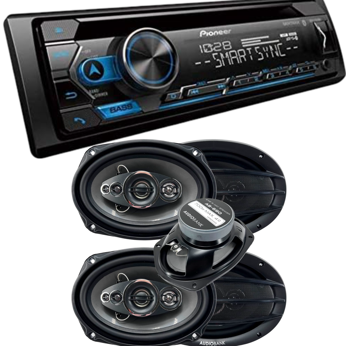 Pioneer DEH-S4200BT 1DIN Bluetooth Car Stereo Receiver + 2 Pair 6