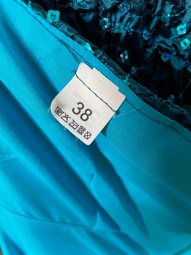 Traumhaftes Damen Abendkleid Gr 38 Türkis Neckholder lang ärmellos Taft Glitzer - Bild 14 von 15