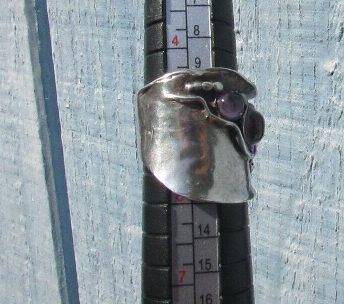OUTSTANDING  HANDMADE FREEFORM SILVER RING & AMET… - image 8