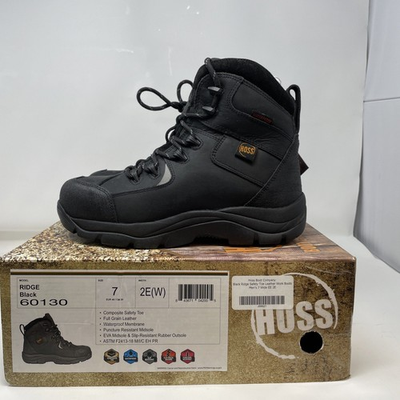#ad Hoss Boot Company Black Ridge Safety Toe Leather Work Boots Men#x27;s 7 Wide EE 2E $37.49