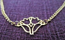 Gold Tone Dainty Tulips Charms Chain Necklace 16" Vintage AZJ