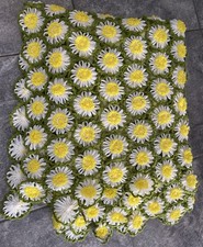 "Cobertor afgano vintage margarita 3D ganchillo kitsch grannycore hecho a mano 74"""