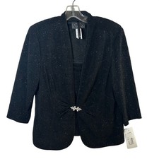 Alex Evenings Petite XLP Black Glitter 2 Piece Jacket and Tank Set NEW