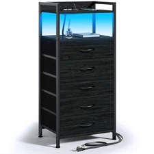 Night Stand with Charging Station, Tall Black Dresser for Bedroom, Nightstand...