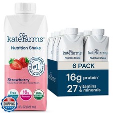 KATE FARMS Organic Nutrition Shake, Strawberry, 16g of Protein, 2