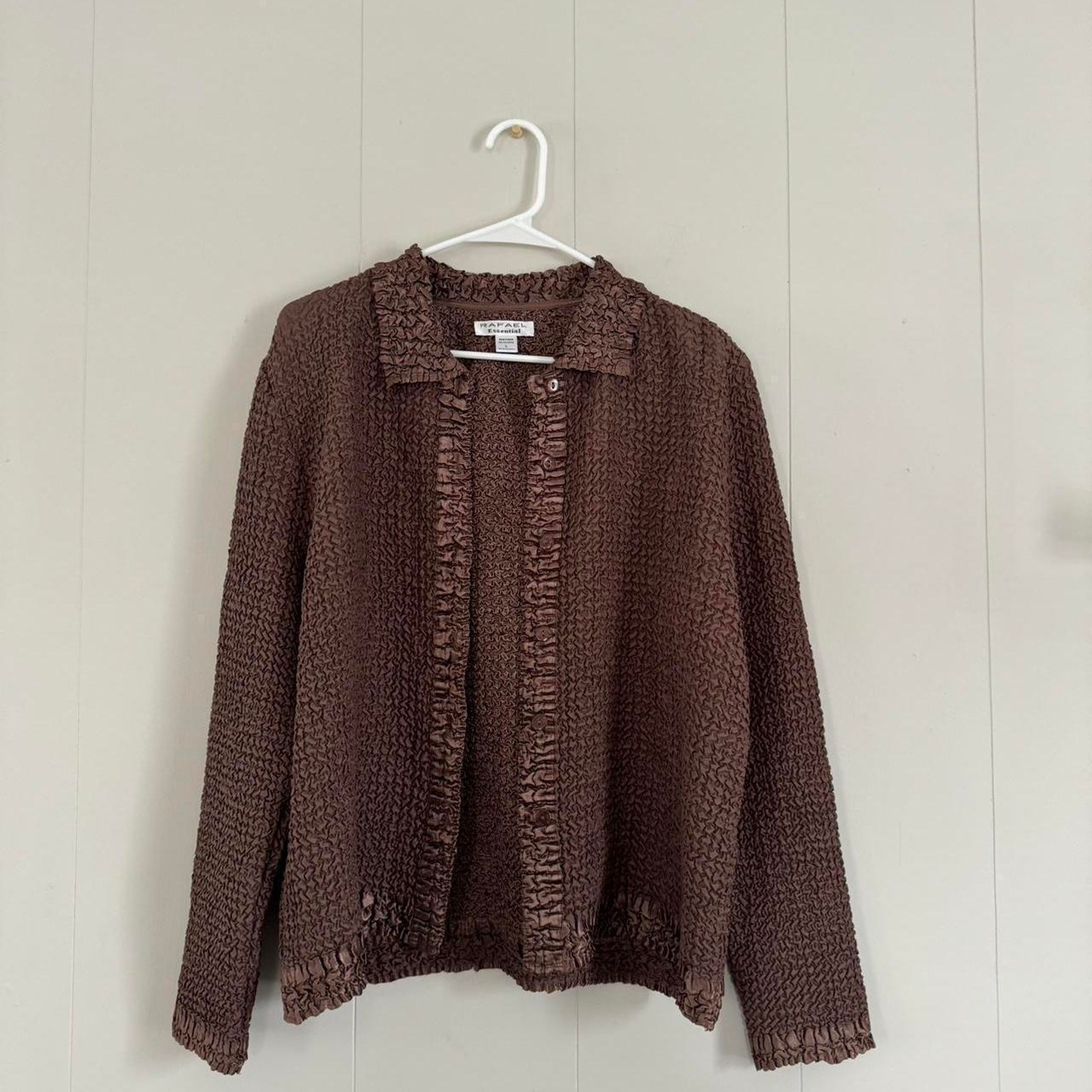 Vintage 90s puff lightweight brown long sleeve button up blouse womens large