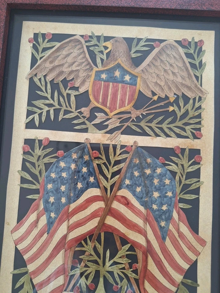 Corte de papel Scherenschnit pintado Lincoln patriótico americano "This Nation" Foto 4 de 4