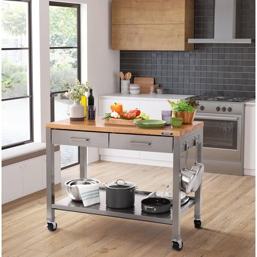Seville Classics Stainless Steel Rolling Workcenter Island Kitchen Cart with Top - Picture 1 of 12