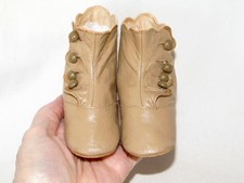 Antique Victorian CAMEL TAN Scalloped Leather 4-Side Button BABY SHOES