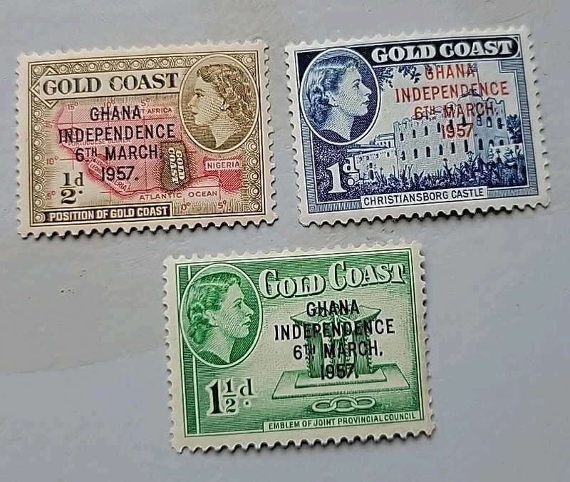 3 GHANA/Gold Coast Postage Stamps. Overstamp Independence March 6, 1957. Royalty