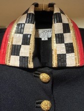 St. John Collection Checkered Gold Button Embellished Blazer Jacket Black 4