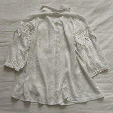 Axes Femme White Gingham Sheer Lace Ruffle Blouse Size M Japan
