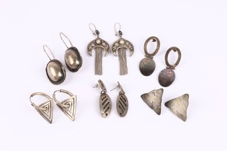 Vintage mixed grade silver earrings statement ethnic dangle ovals x6