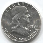 1959 -  FRANKLIN HALF DOLLAR -90 % SILVER - LOT # 343