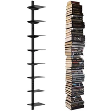 Floating Book Shelves for Wall 8 Tier Invisible Bookshelf Vertical Spine Tower