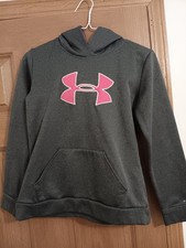 GIRLS UNDER ARMOUR LOOSE YOUTH LARGE PINK LOGO PULLOVER HOODIE ,,LOOK