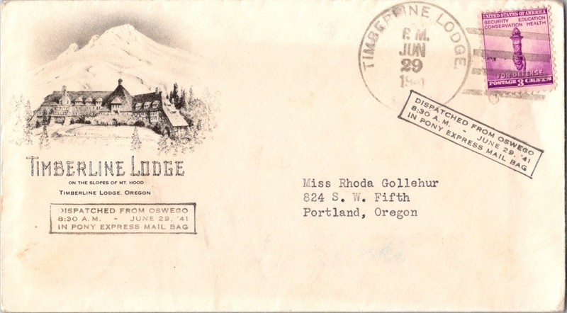 1941 Timberline Lodge Dispatch Oswego - Portland Oregon in Pony Express Mail Bag