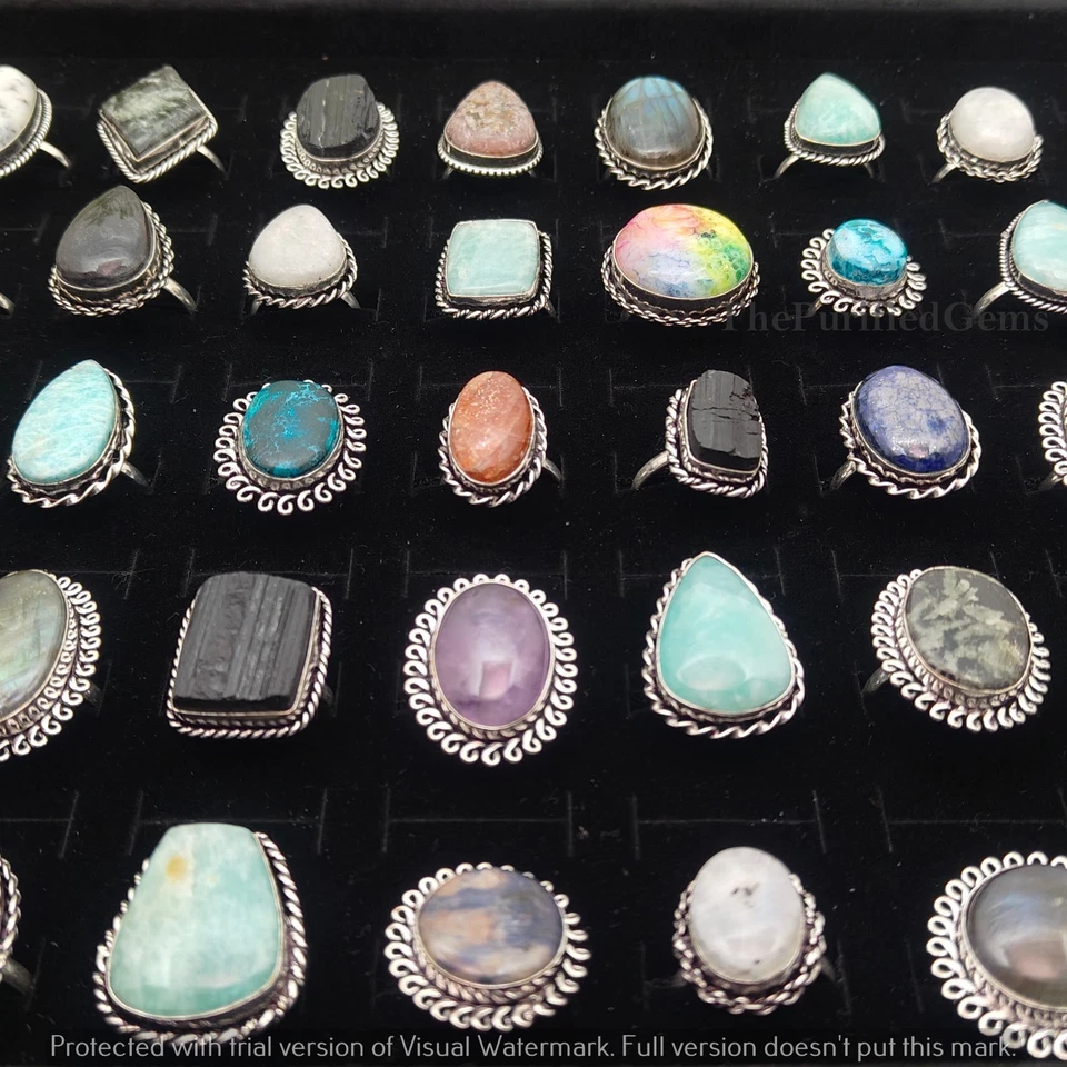 Compra preciosos anillos de varias piedras preciosas ~ anillos apilables enchapados en plata de ley 925 Foto 3 de 3