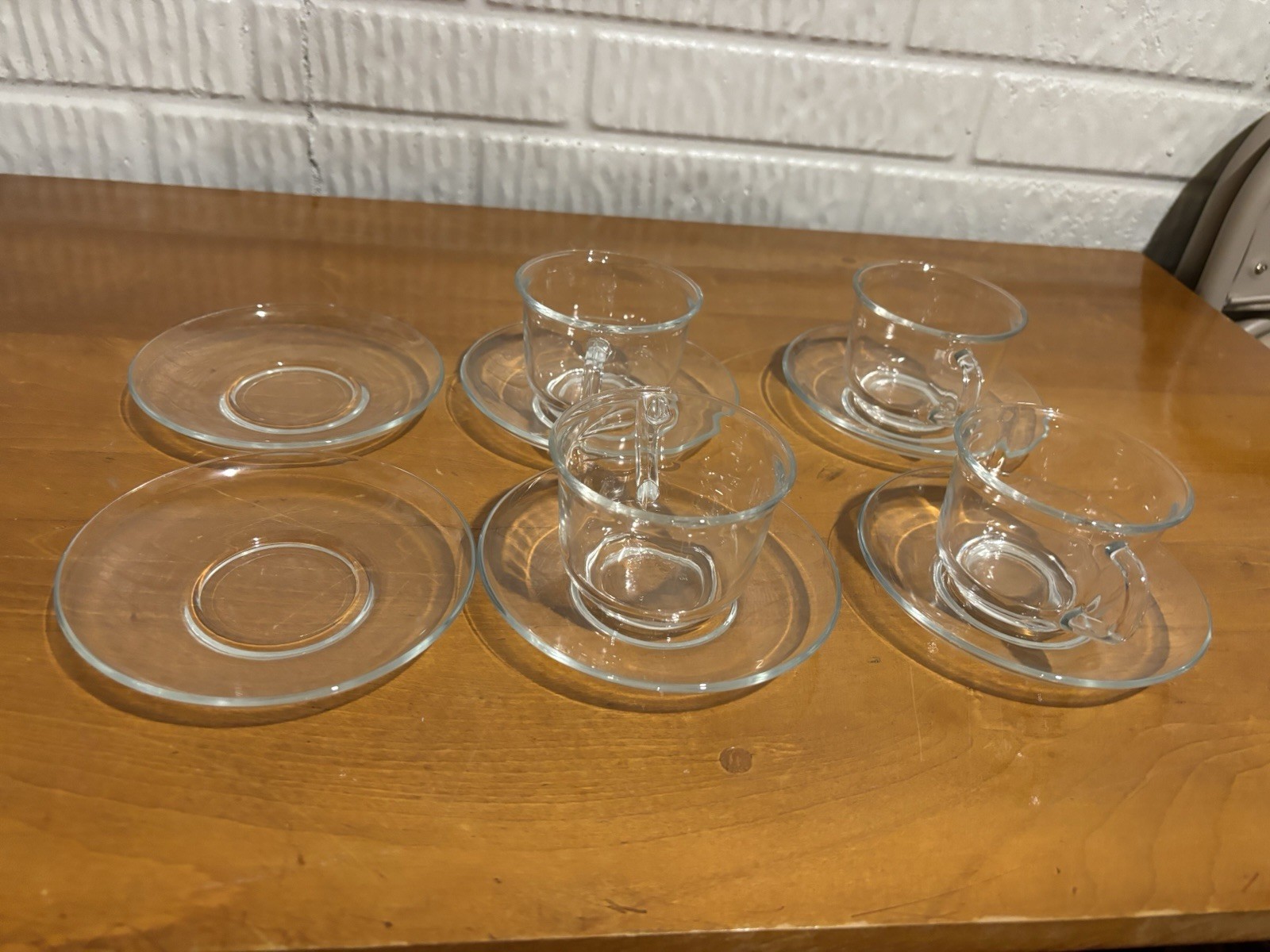 Vintage Set of 4 Arcoroc France Clear Glass Tea Coffee Cups & 6 Saucers
