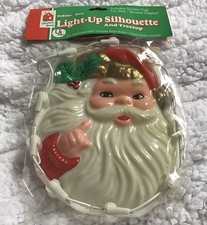 Vtg NEW Light Up Santa Claus Face Plastic 6"x8" Christmas Decor Window Display