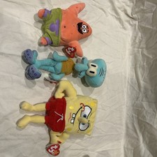 TY BEANIE BABIES 2004 SPONGEBOB SQUAREPANTS, SQUIDWARD TENTACLES & PATRICK STAR 