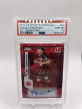 Paxten Aaronson 2024 Topps Chrome Sapphire Bundesliga Red Auto /5 PSA 10