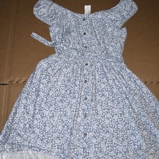 Blue & White Floral Womens Small Midi Dress Low High skirt Babydoll Feminine