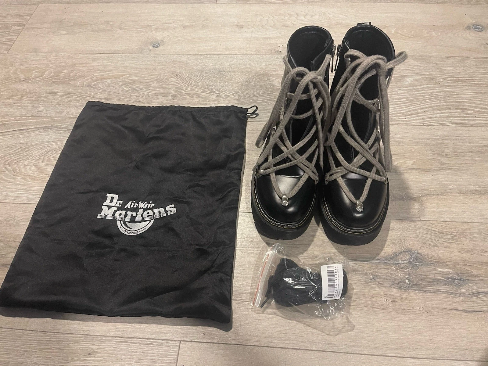 Rick Owens Dr. Martens 1460 DMXL Mega Lace Boot Black US Men 7 Women 8