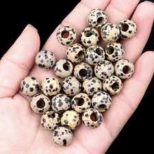 50pcs Natural Spotted Stone Round Shape Big Hole Beads for Bracelet 12x10x5mm