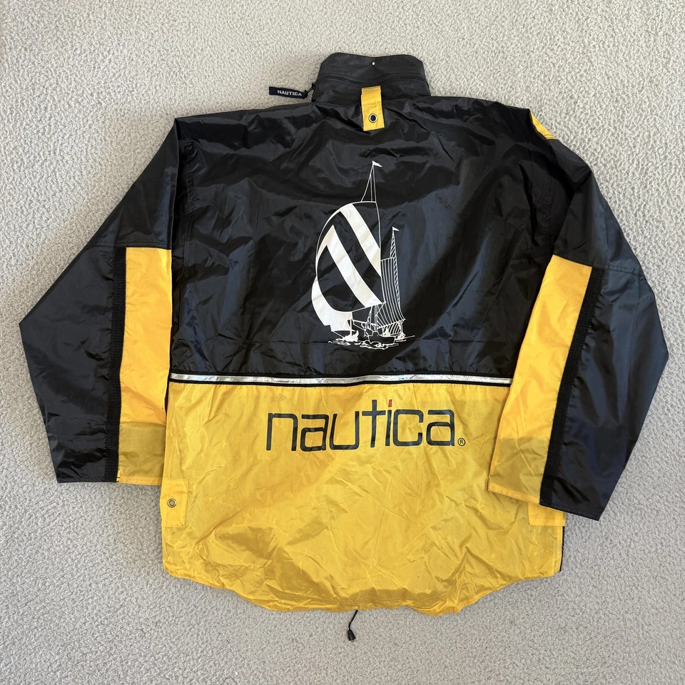 Chaqueta cortavientos Nautica Competition para hombre XL negra amarilla vela bloques de colores Foto 2 de 4