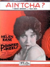Ain'tcha Sheet Music Pointed Heels Helen Kane 1929 Film Mack Gordon Max Rich