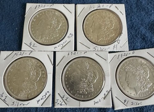 Five 1921 Morgan Silver Dollar $1 Philadelphia No Mint Mark US Coin