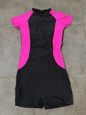 Teen Girl One Pc Rash Guard New Teen 10-11 Y Black/fuchsia Zipper