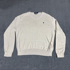 Polo Ralph Lauren Mens Sweater Large L Pima Cotton V-Neck Beige Knit Pullover
