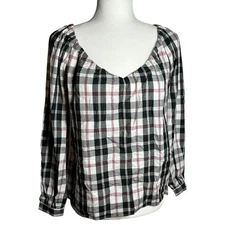 J.Crew Womens Multi Black Red Long Sleeve Tie Open Back Blouse Top Size XS NWT