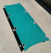 Vintage Goode Canvas 74” Compac Cot Camping Folding Alum Frame Green USA NICE