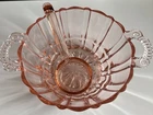 Vintage Pink Depression Glass Sugar Bowl With Ladle Scalloped 1930s