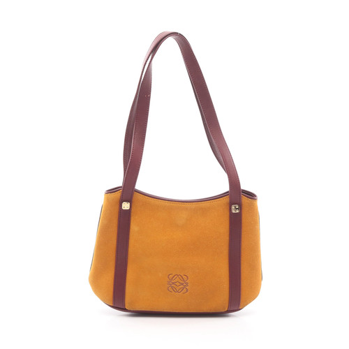 LOEWE Anagram Leather Suede Shoulder Tote Bag Orange Yellow Bordeaux Authentic