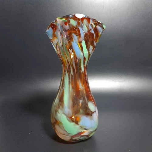 Hand-Blown Murano End of Day Art Glass Vase Swirls Flared Rim Vintage
