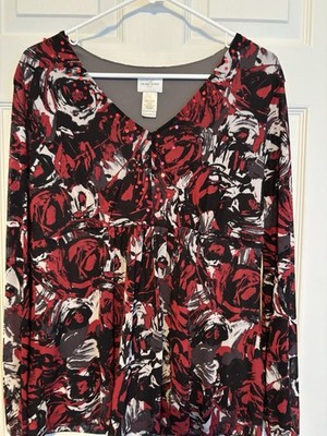 Emma James Women's Pretty Dark Red & Black Sequin Sparkle Holiday Top - Size L