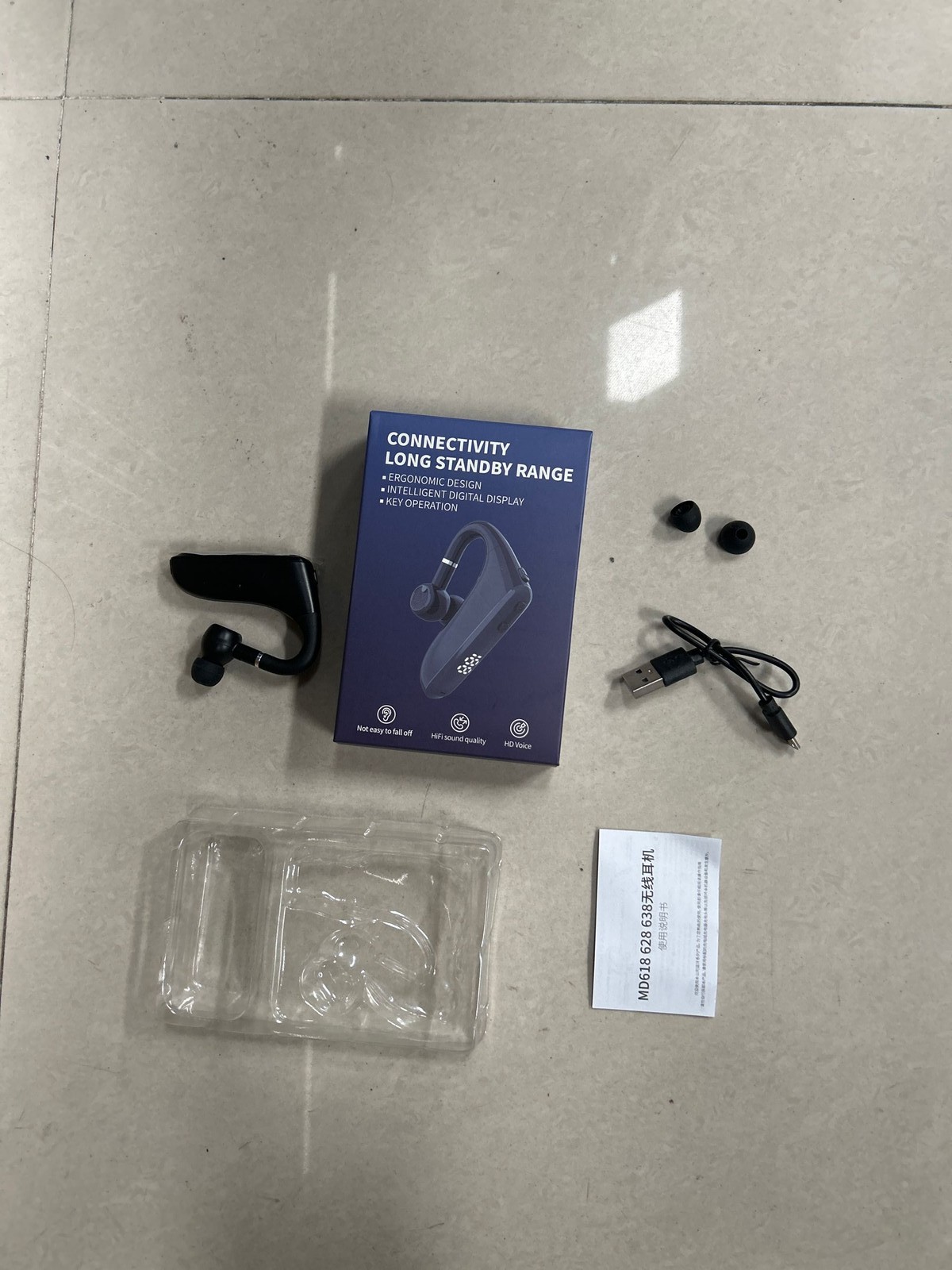 Wireless V5.2 Headset Hands-Free Earphones CVC6.0 Noise Cancelling Earpiece HEN.