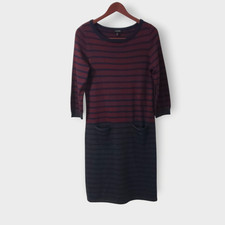 Talbots Wool Blend Striped Sweater Dress Burgundy Blue Sz Small Fall Business
