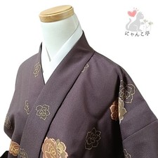Nyanko-Tei Ni27 Kimono Haori Purple Floral Synthetic Fiber Japan
