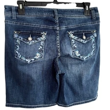 Christopher & Banks Shorts Bermuda Womens Size 12 Stretch Denim Jean Embroidered