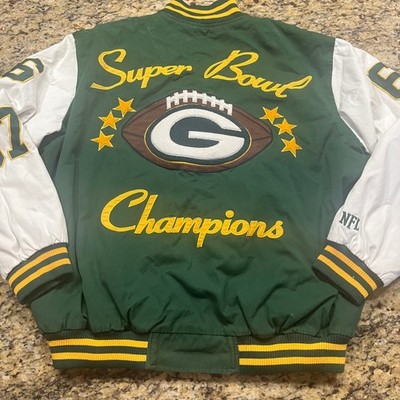 NFL Green Bay Packers Super Bowl Champions Varsity Jacket Green White Mens XXL