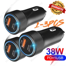 12V USB C Car Phone Fast Charger Plug 38W PD/QC USB A Adapter Cigarette Lighter